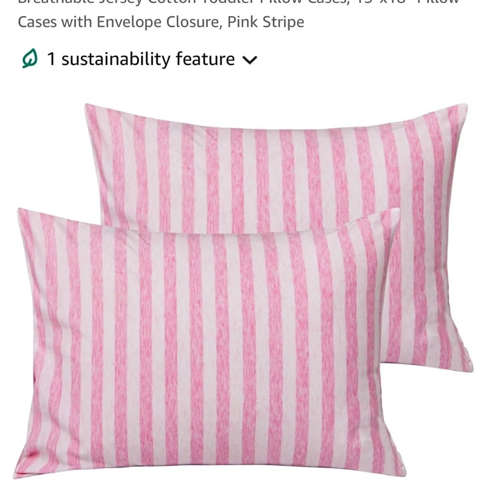 Pink and White Striped Fabric Organic Toddler Pillowcases - Picture 3 of 3